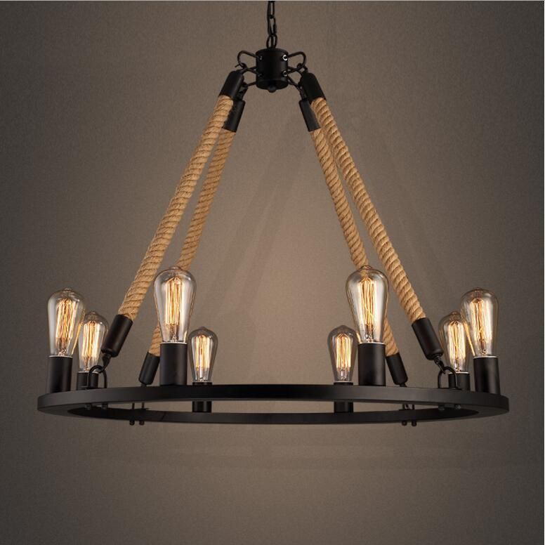 Retro Hemp Rope Chandelier Loft Style 6 8 Lights American Country Retro Hemp Rope Chandelier Loft Style 6 8 Lights American Country Vintage Wrought Iron Light Restaurant Pendant Lamp Shades Glass