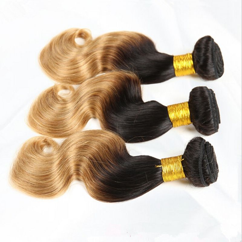 Cheap 8A Two Tone Colored 1B/27 Honey Blonde Ombre Body Wave Wavy