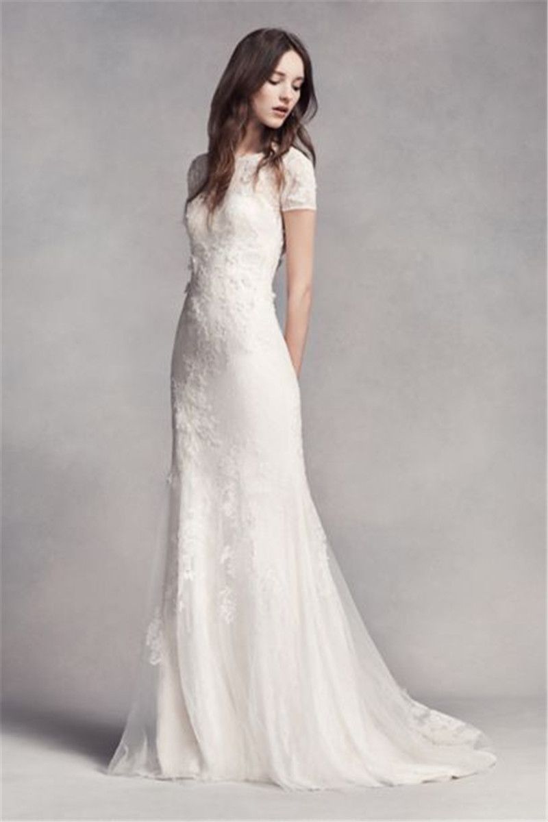 high neck short sleeve wedding dress