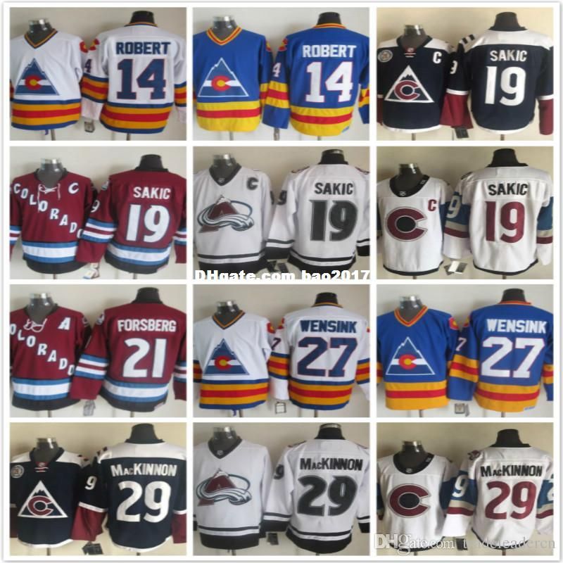 2019 Throwback Colorado Avalanche 14 Rene Robert 19 Joe Sakic 21 Peter Forsberg 27 Andreas