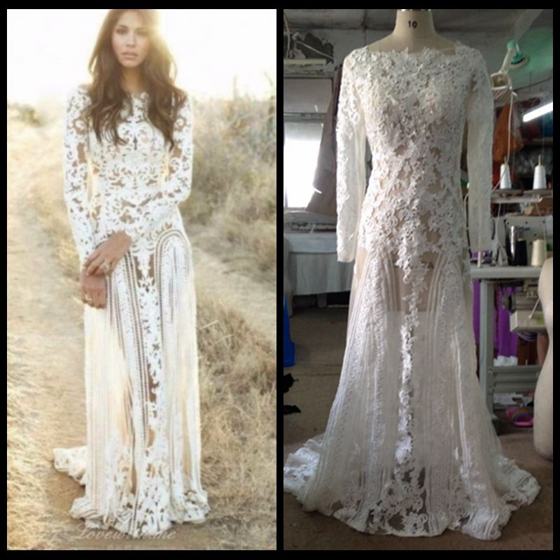 long sleeve lace bohemian wedding dress