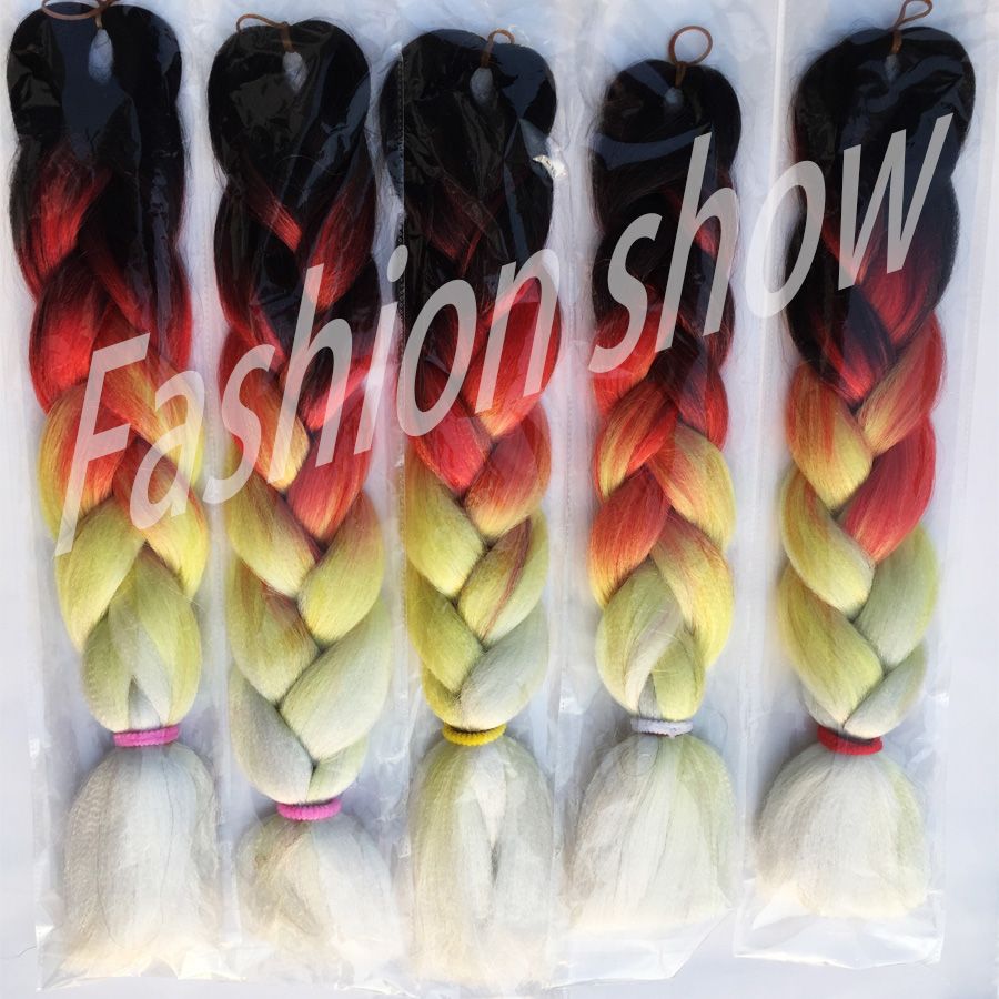 2020 Hair Extensions Black Red Yellow White Ombre Kanekalon