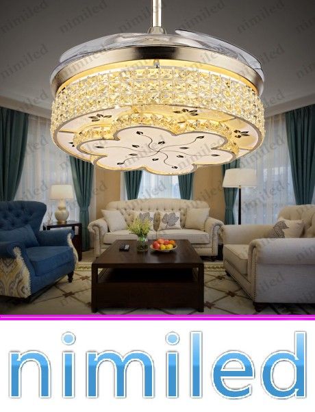 Nimi914 Invisible Living Room Retractable Crystal Ceiling Fan Lights Restaurant Light Bedroom Modern Luxury Chandelier Pendant Lamps