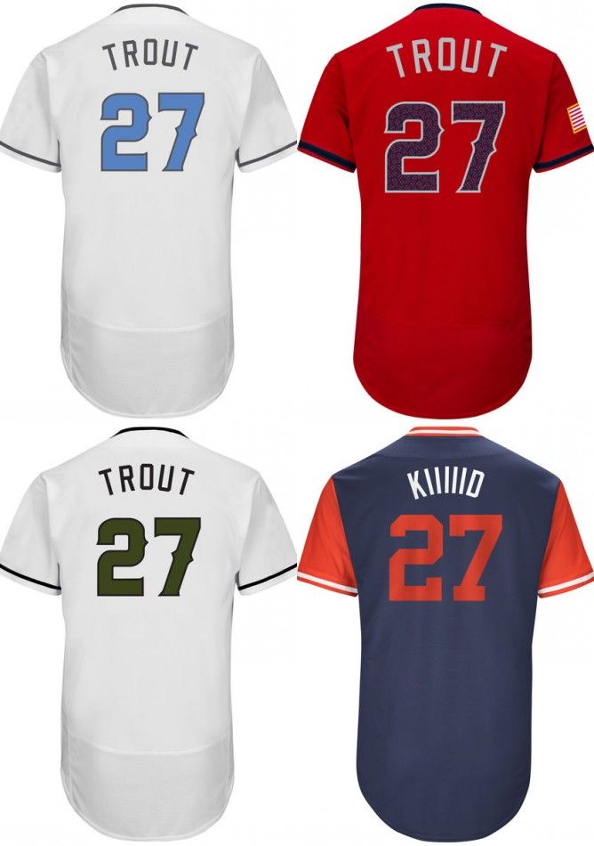 2019 Mens 27 Mike Trout Jersey Memorial Day Fathers Day Red Flexbase