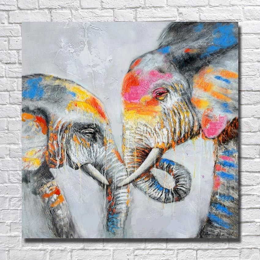 2019 framed two loved elephants pure hand painted modern wall decor abstract animal painting