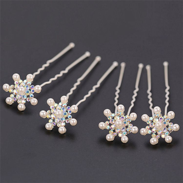 Women Wedding Snowflake Faux Pearl Flower Crystal Rhinestone Hair