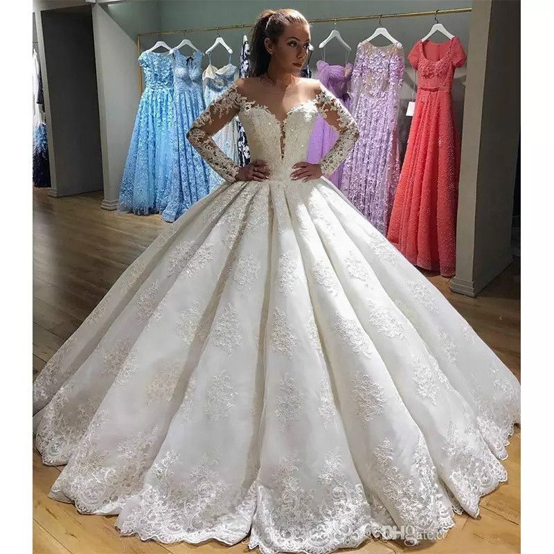 2019 Designer  Luxury Lace Ball  Gown  Wedding  Dresses  Long 