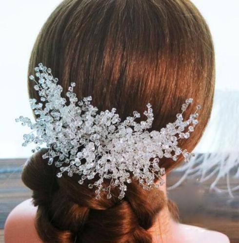Wedding Bridal Beads Hair Comb Clips Headpiece Crown Tiara Silver