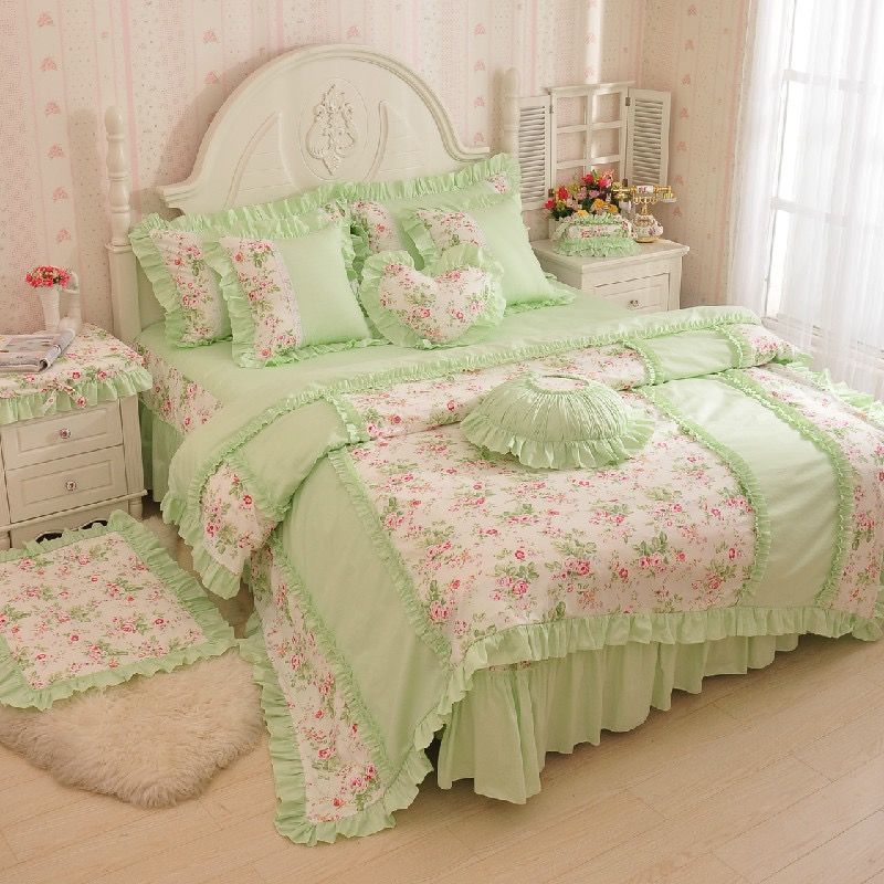 Floral Green Color Flower Print Bedding Sets Set Duvet Cover Bedsheet