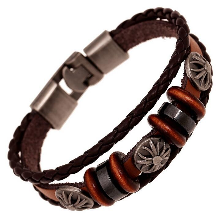 Wholesale Men Jewelry Bracelet Trendy Leather Braided Bracelets Cross Charm Bangles Male Fashion ...