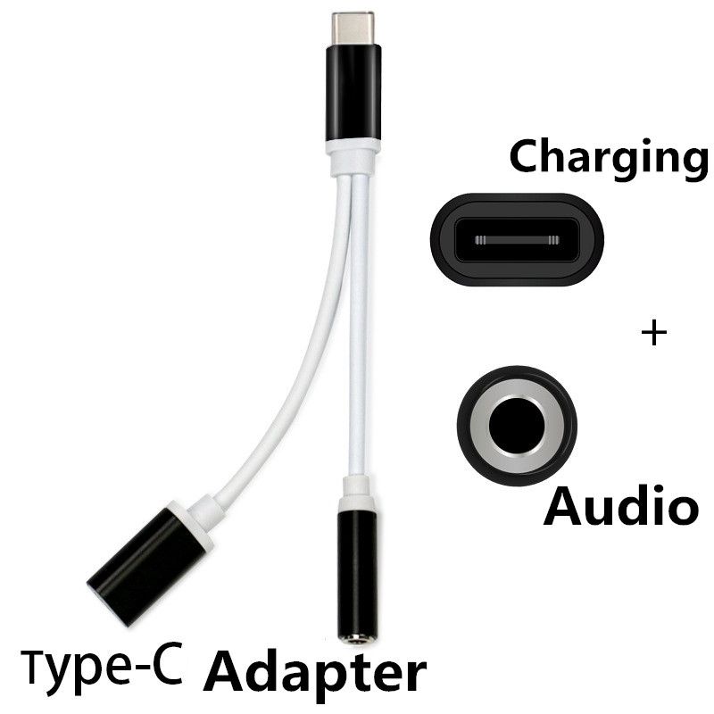 2 In 1 Charger Type C Earphone Headphone Connector Cable 3.5mm Aux