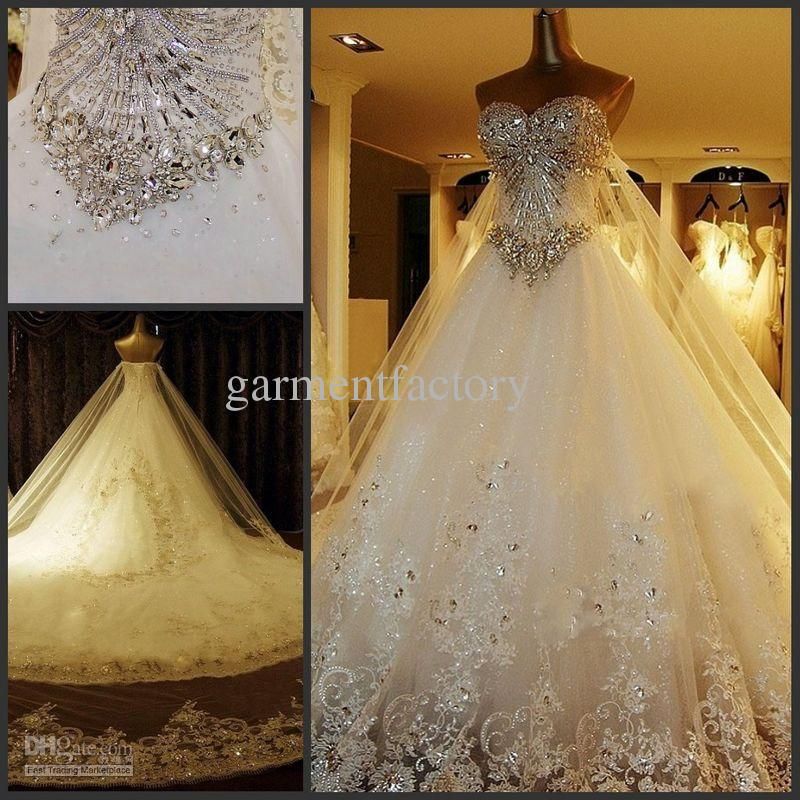 Discount Luxury 32 Arabic Bling Wedding Dress Custom Sweetheart ...