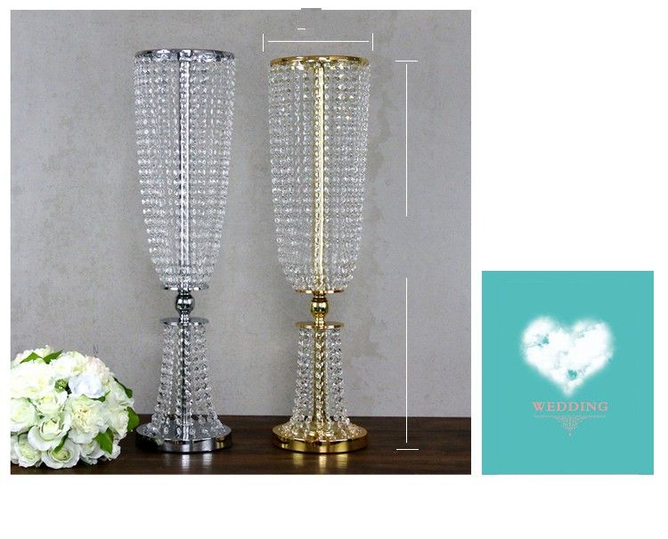 élégant fer d'or acrylique et vase de fleurs en cristal pour la décoration de scène de mariage