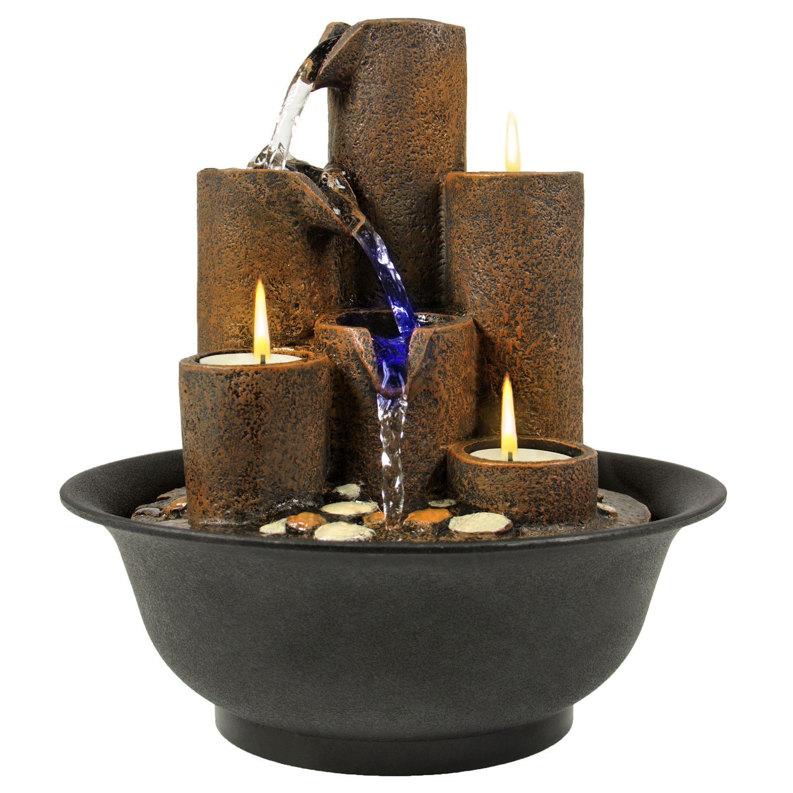 Home Accent Tabletop Fountain Waterfall W/ 3 Candles And LED Lights