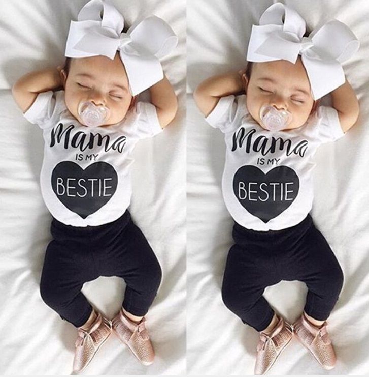 2017 Boys Girls Baby Childrens Clothing Sets mama is my bestie tshirts Pants 2Pcs Set Cute 