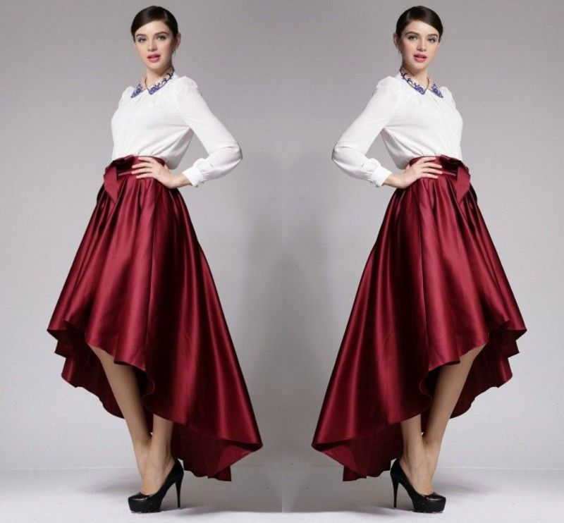 2017 Burgundy Taffeta High Low Skirts 2017 New Fashion Lady Skirt Dark ...