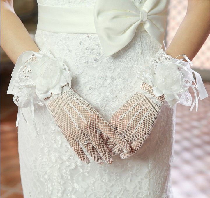 Wedding Bridal Gloves Short White Flower Gloves Wedding Gloves High Quality Summer Bride Gloves