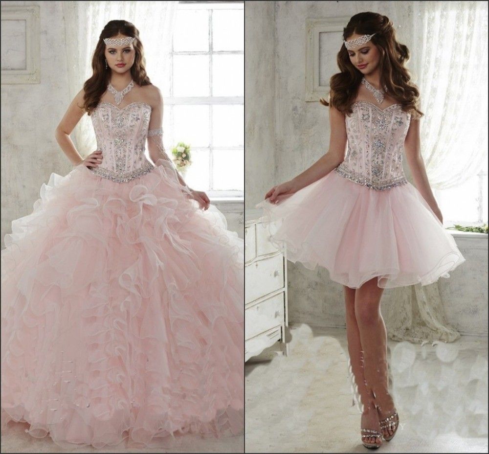 Detachable Ruffled Train Sweet 15 Girls Quinceanera  