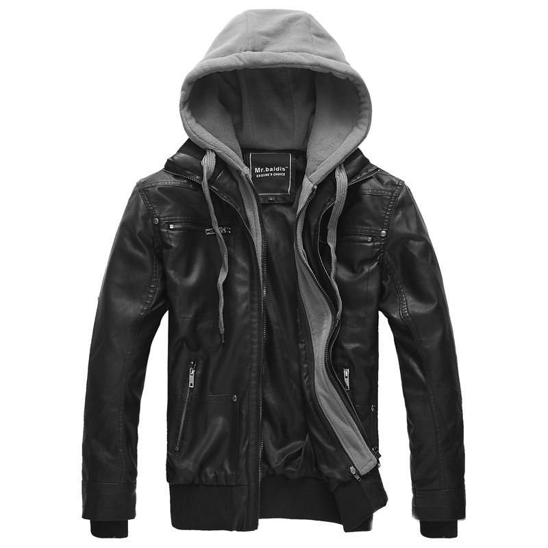 Fashion Winter Autumn Mens Jacket Brand PU Leather Hooded Jacket Men ...