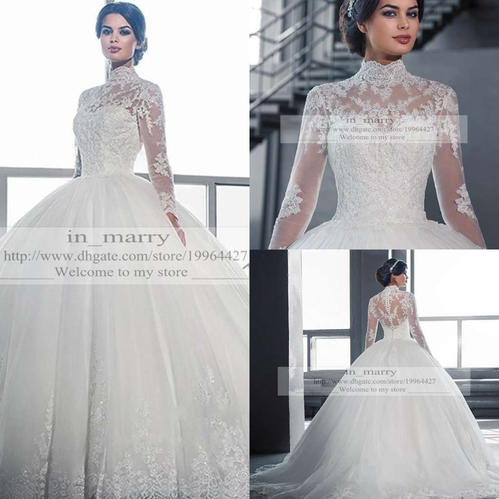 Victorian Arabic Long Sleeves Ball Gown Wedding Dresses Princess