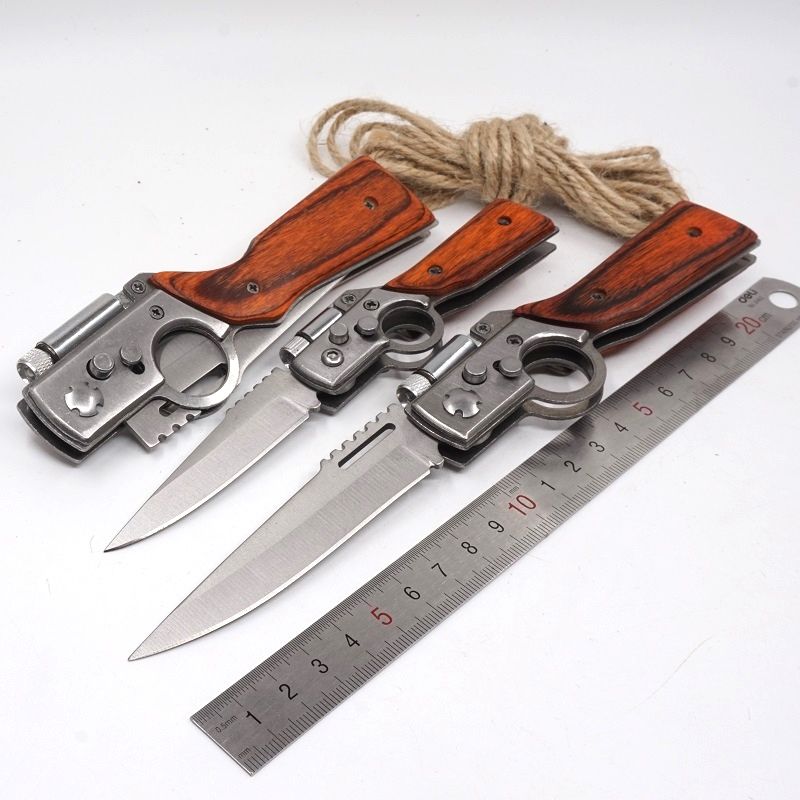 AK47 Gun Knife Folding Army Pocket Knife 440 Steel Blade Wooden Handle