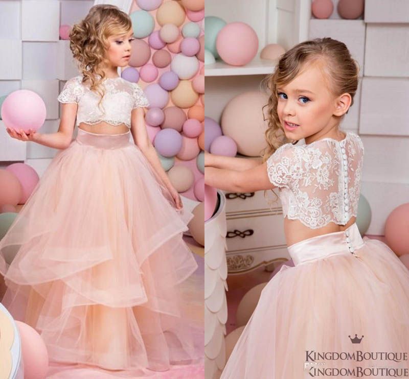 Coral Flower Girl Lace Dress