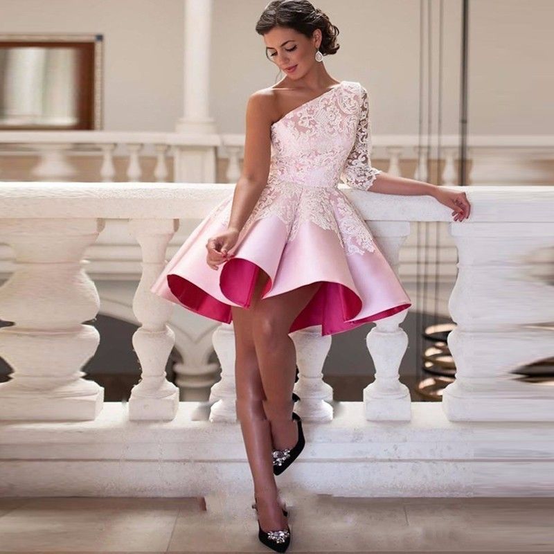 Abiti Eleganti Da Cerimonia Di Ritorno A Casa Una Spalla In Pizzo Con  Maniche Corte Abito Da Ballo Corto Abiti Da Cocktail Party Abiti Semi  Formali Da 48,88 € | DHgate Italy