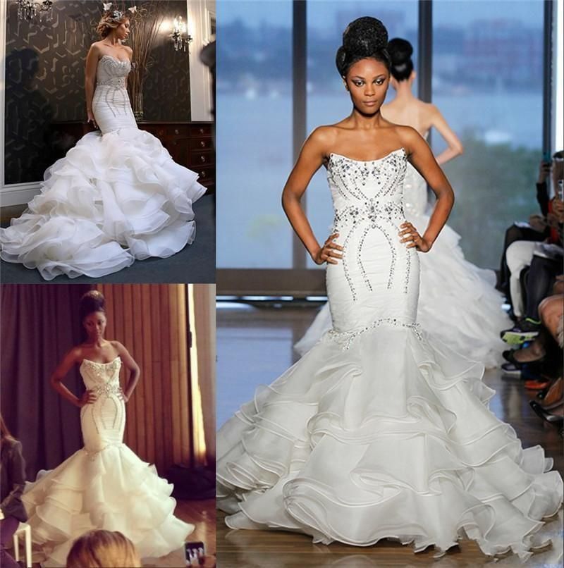 2018 Cheap African Mermaid Wedding Dresses Plus Size Bling Crystal
