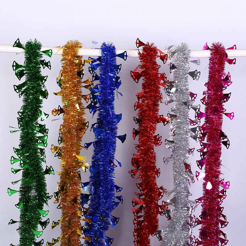 Width 5cm Colorful With Bells Ornaments Garland Ribbon Tinsel Hanging