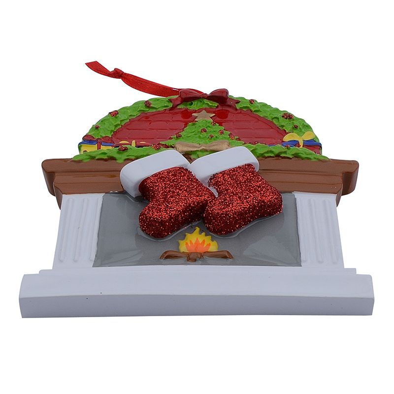 Resin Fireplace Glitter Sockings Family Of 2 Christmas Ornaments