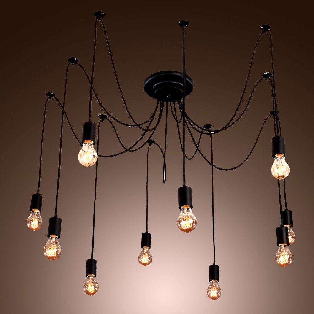 Black Spider Chandelier Lamp Vintage Retro Pendant Lamps E27 E26 Black Spider Chandelier Lamp Vintage Retro Pendant Lamps E27 E26 Edison Creative Loft Art Decorative Diy Light Copper Kitchen