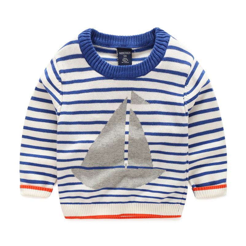 Kids Baby Cardigan Blue Striped Boat Design Boys Kids Sweaters Clothes Children Cardigan Kids Toddler Cardigan Child Autumn Winter Clothing Cardigan
