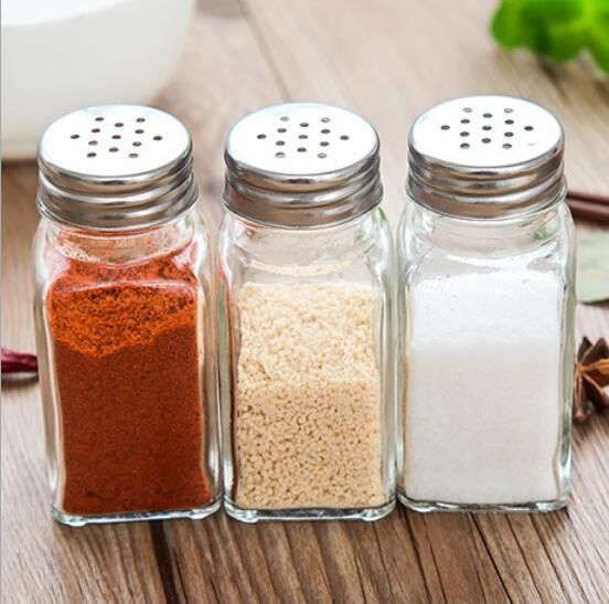 2Pcs Stainless Steel Spice Sugar Salt Pepper Herb Shaker Jar Storage Bottl Y6d 