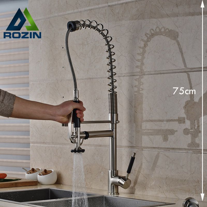 Whole Luxury 75cm Height Kitchen Mixers Single Lever Brushed Nickel Hands Free Sprayer Faucet Tap
