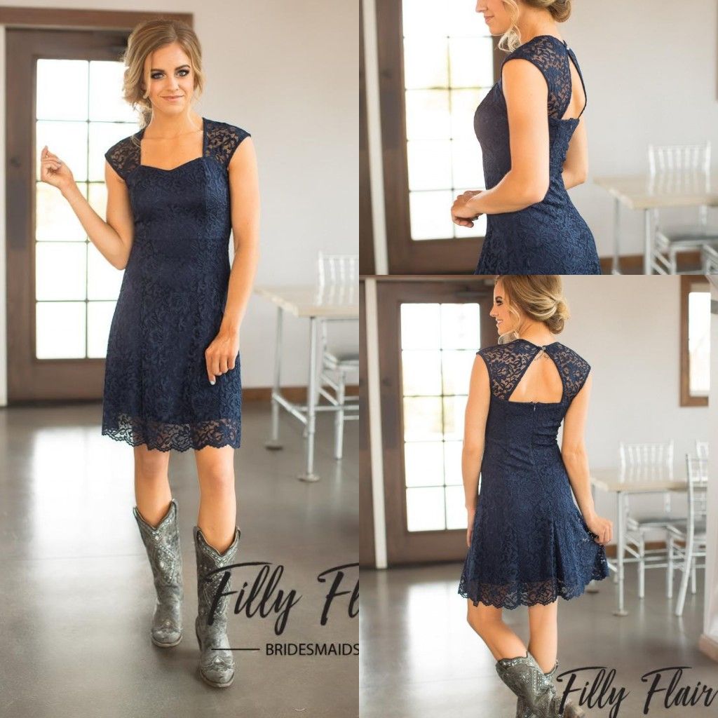 navy blue lace bridesmaid dress