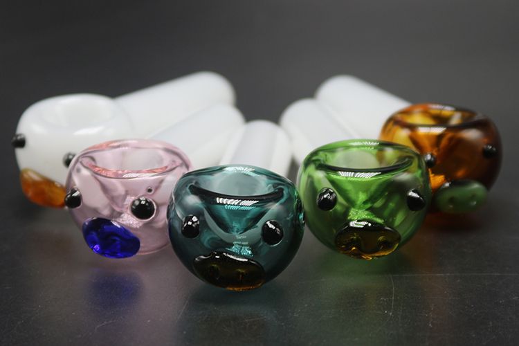 White Hand Glass Pipes Colored Pig Head Dry Herb Spoon Purple Frame Glasses Best Funny Shaped