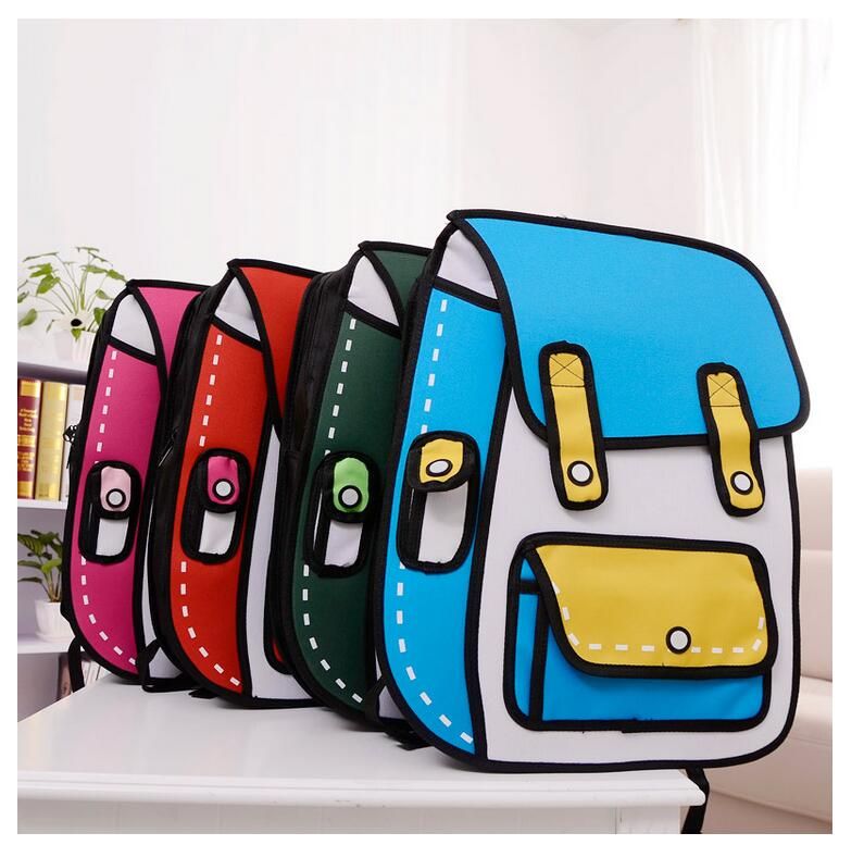أزياء 3d القفز نمط 2d رسم ورقة حقيبة الكرتون حقيبة الظهر رسول حمل 2020 من Tass 68 99ر س موبايل Dhgate