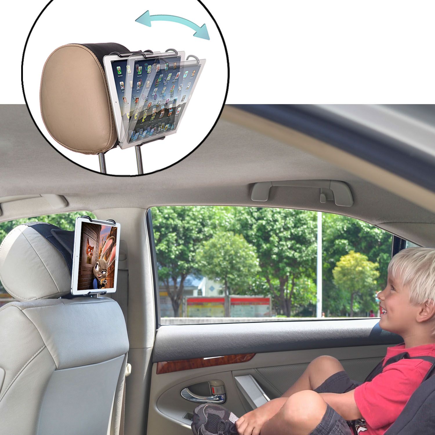 TFY Universal Car Headrest Mount Holder With Angle Adjustable Holding Clamp For 6 12.9 Inch