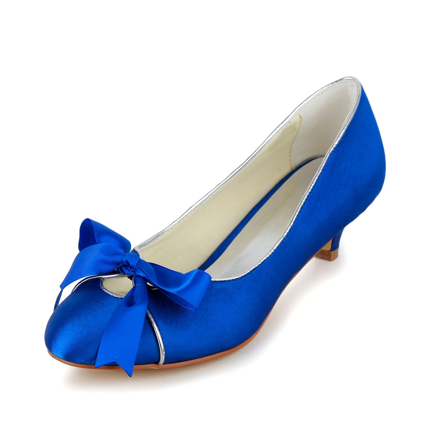 Royal Blue Wedding Dress Shoes 2016 Bridal Low Heel Heel Kitten Satin