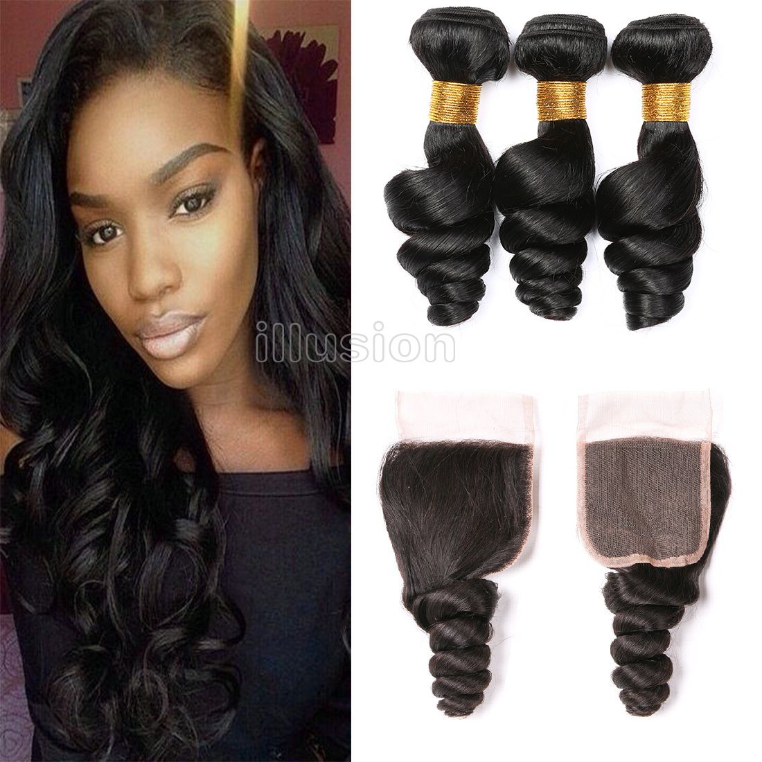 100 Virgin Hair Human Hair Extensions 3 Bundles With Lace Closure