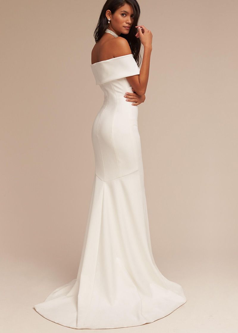 Simple 2017 Sheath Satin Wedding Dresses With Sleeves Off The Shoulder