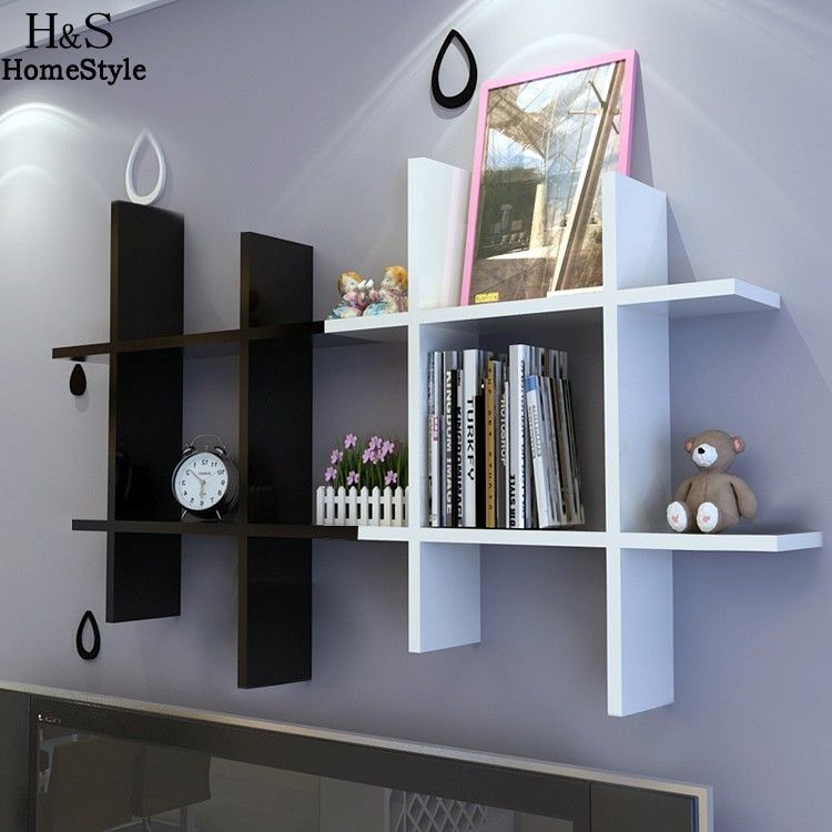 Home Wooden White Black Elegant Wall Hanging Shelf Bedroom Books Goods Storage Holder Living Room Fashion Decor Us6