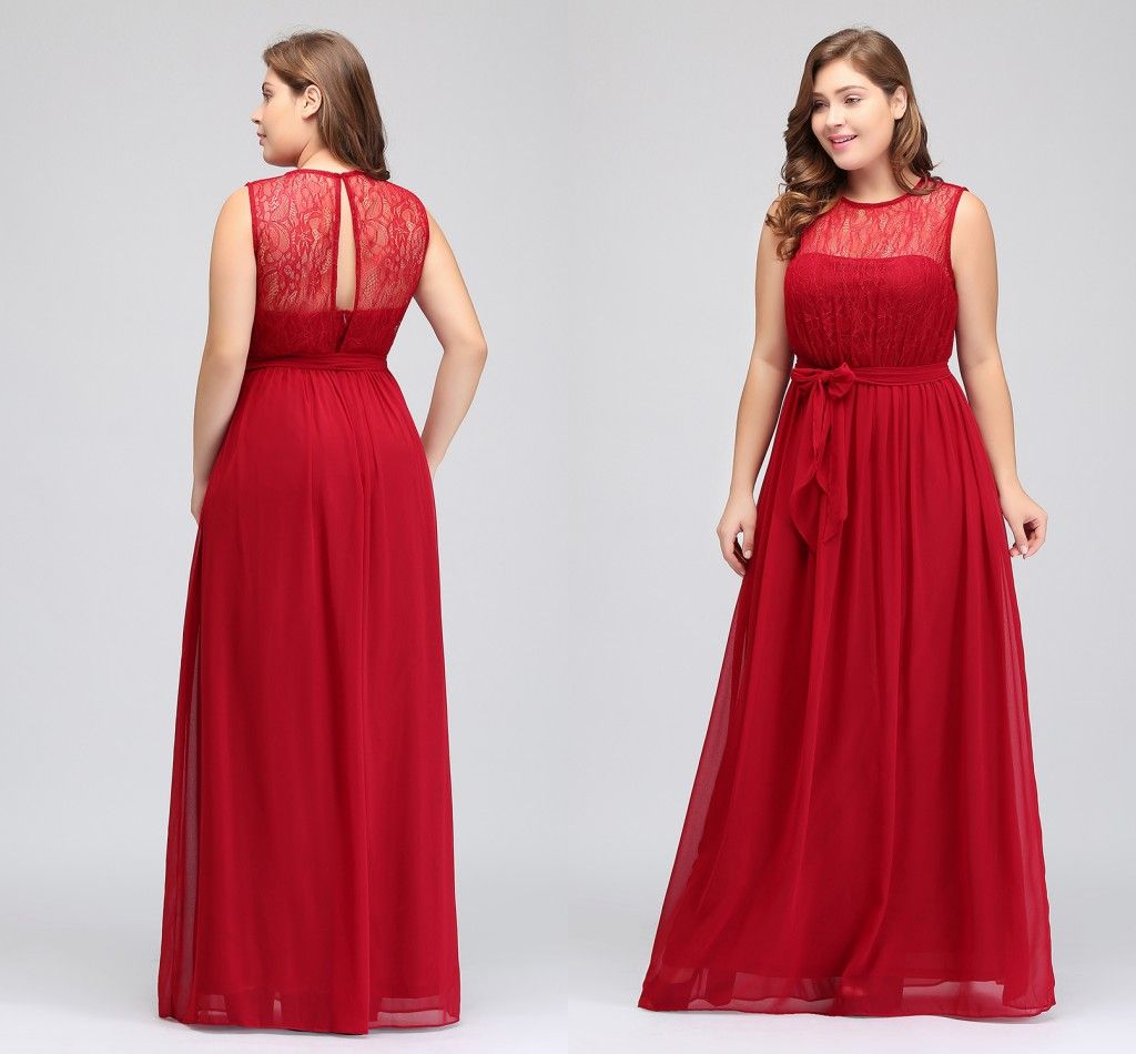 Cheap Plus Size Bridesmaid Dresses 2018 Designer Long Red Chiffon