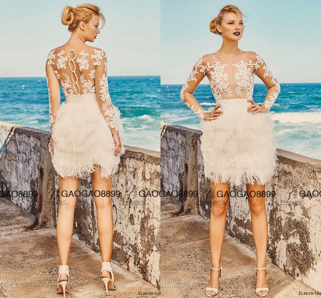 Discount Elbeth Gillis Milk Honey 2017 Bridal Separates Illusion Long Sleeves Aline Short Wedding Dresses Fully Feather Lace Mini Wedding Gowns Wedding Discount Elbeth Gillis Milk Honey 2017 Bridal Separates Illusion Long Sleeves Aline Short Wedding Dresses Fully Feather Lace Mini Wedding Gowns Wedding