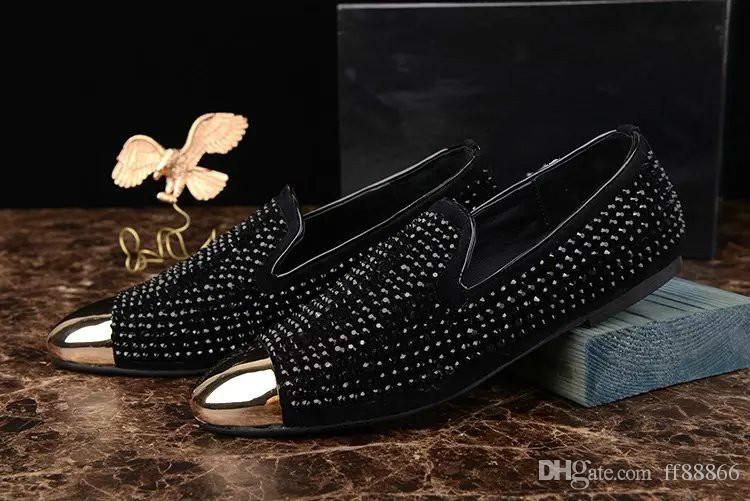 2016 Fashion Men Shoes High End Hot Drill Steel Head Han Golden Luxury Fashion Brand Men Shoes