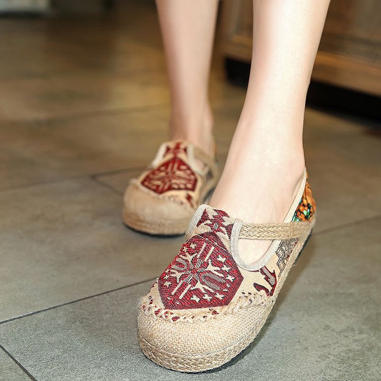 Harajuku Shoes National Wind Round Head Flat Linen Lazy Harajuku Shoes National Wind Round Head Flat Linen Lazy