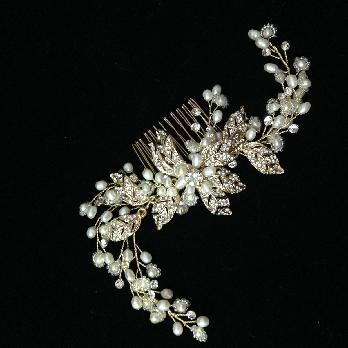 Gold Wedding Hair Comb With Twigs Handmade Wedding Headpiece Pearl And