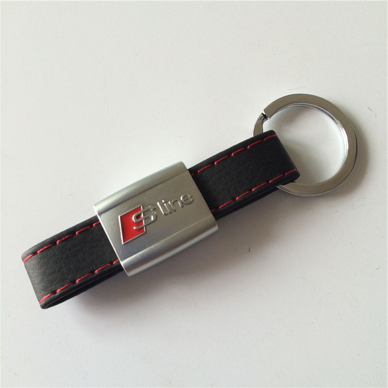 Sline Logo Black Leather Keyring Car Keychains For Audi Genuine Leather