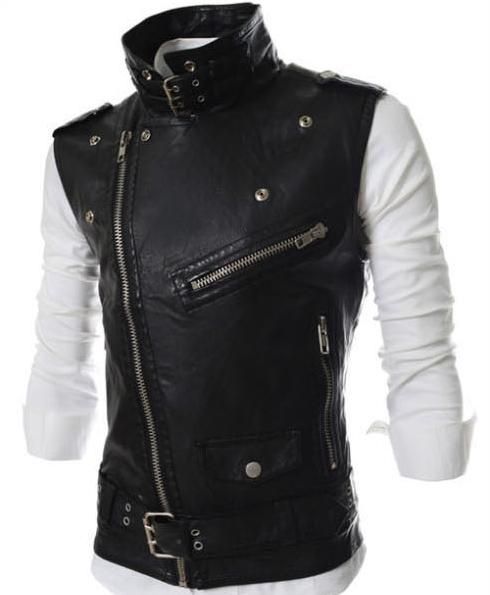 2020 PU Vest Men Sleeveless Jacket PU Leather More Incline Zipper