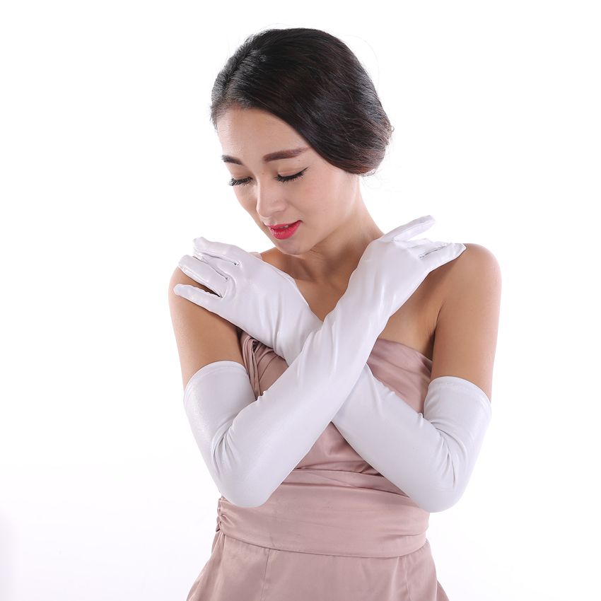 2020 Sexy Women Long Gloves Sexy Wet Look Elbow Length Metallic Gloves